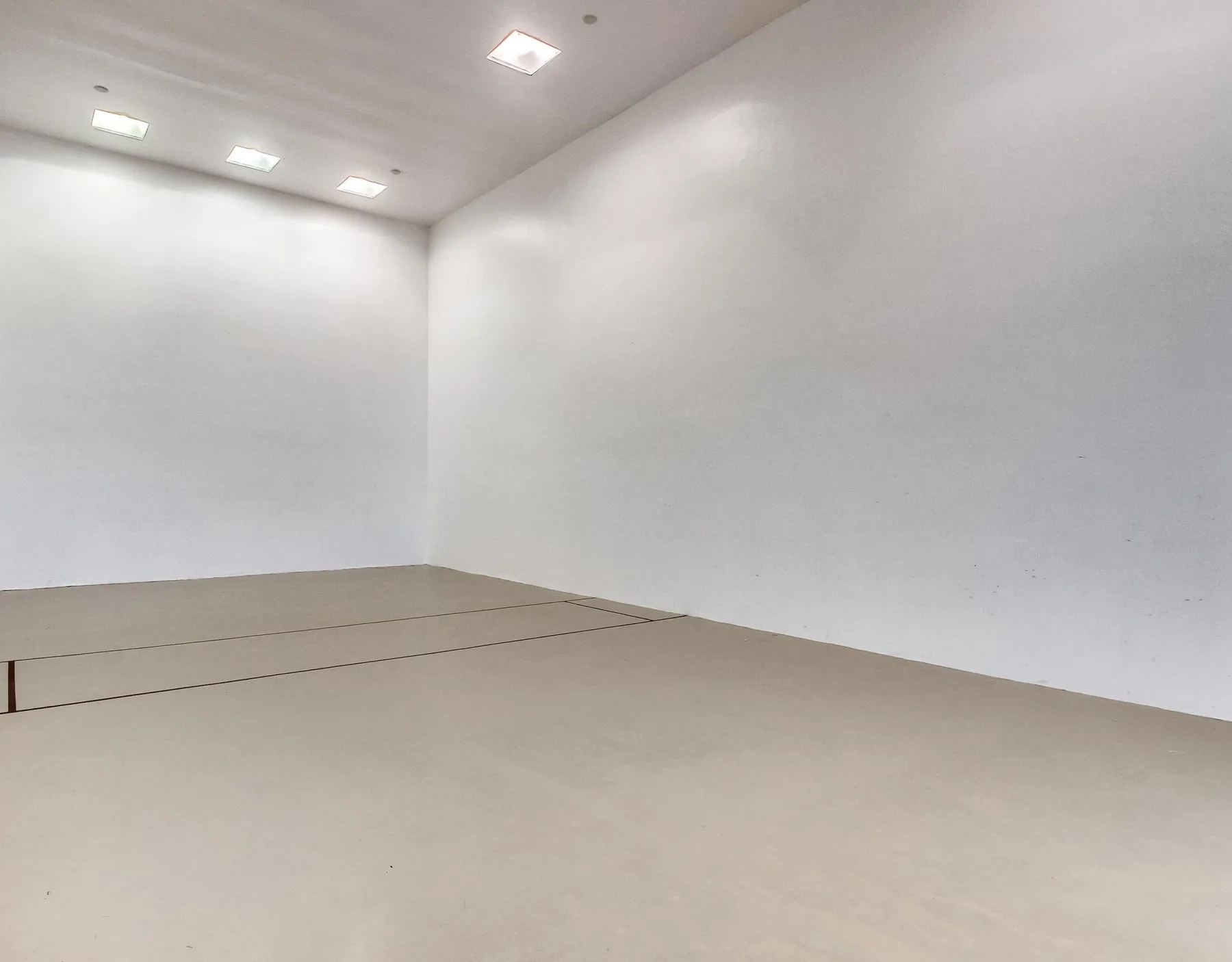 Zona común: Una sala interior vacía con paredes blancas y suelo de color claro.