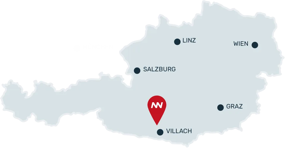 A map of Austria marks several cities, including Vienna, Salzburg, Linz, Graz, and Villach.