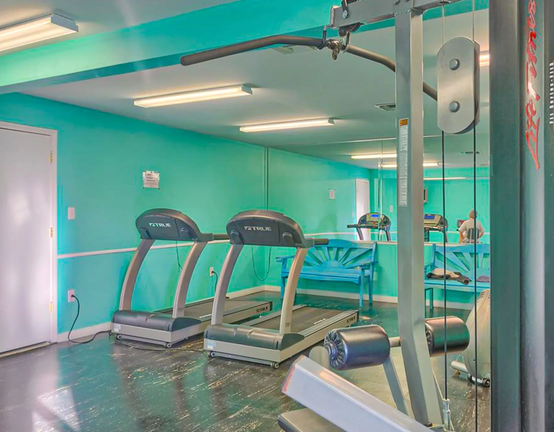 Zona común: Un gimnasio con cintas de correr y equipo de musculación.