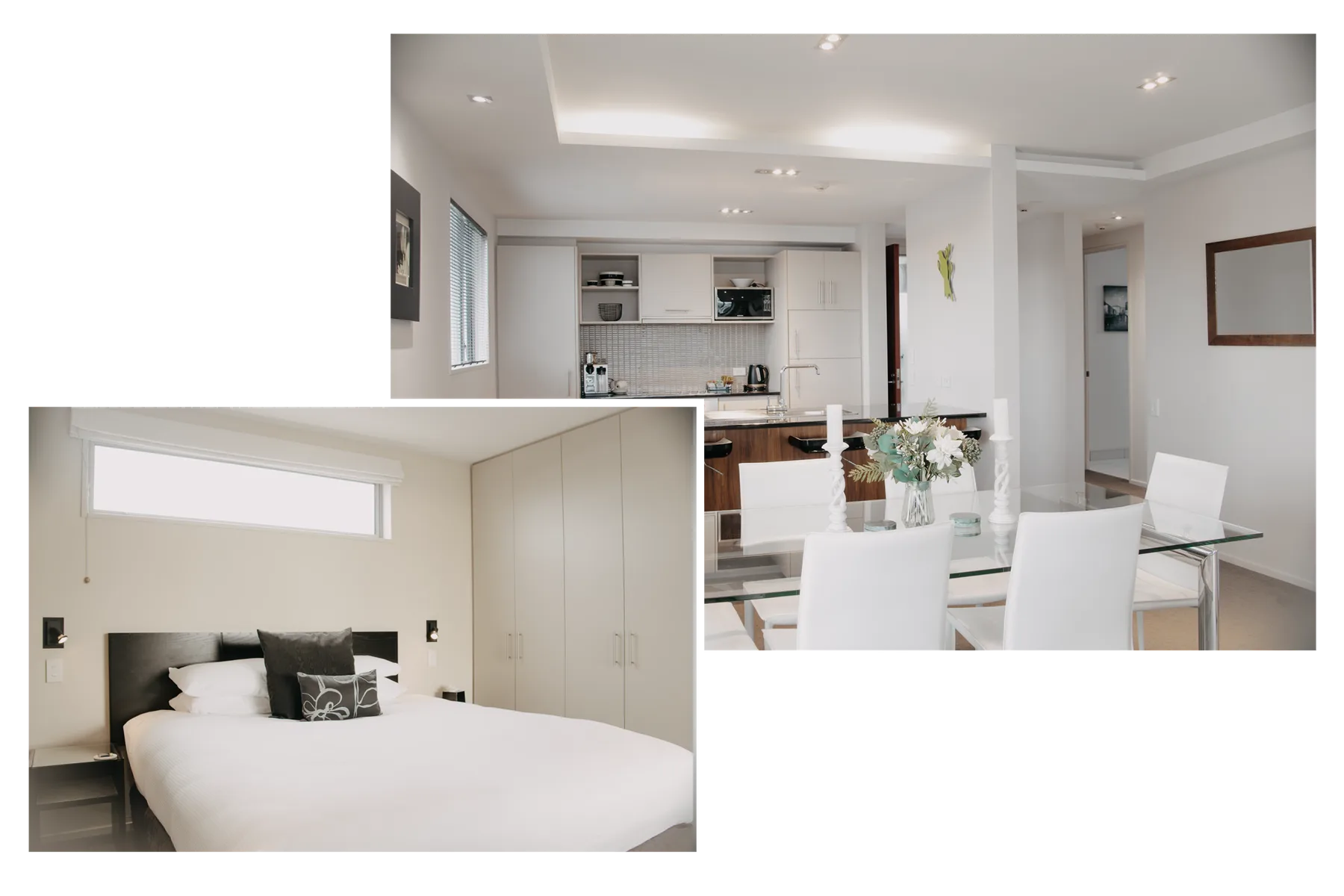 Representative hotel space: Bright interior with a dining area and an adjoining bedroom.