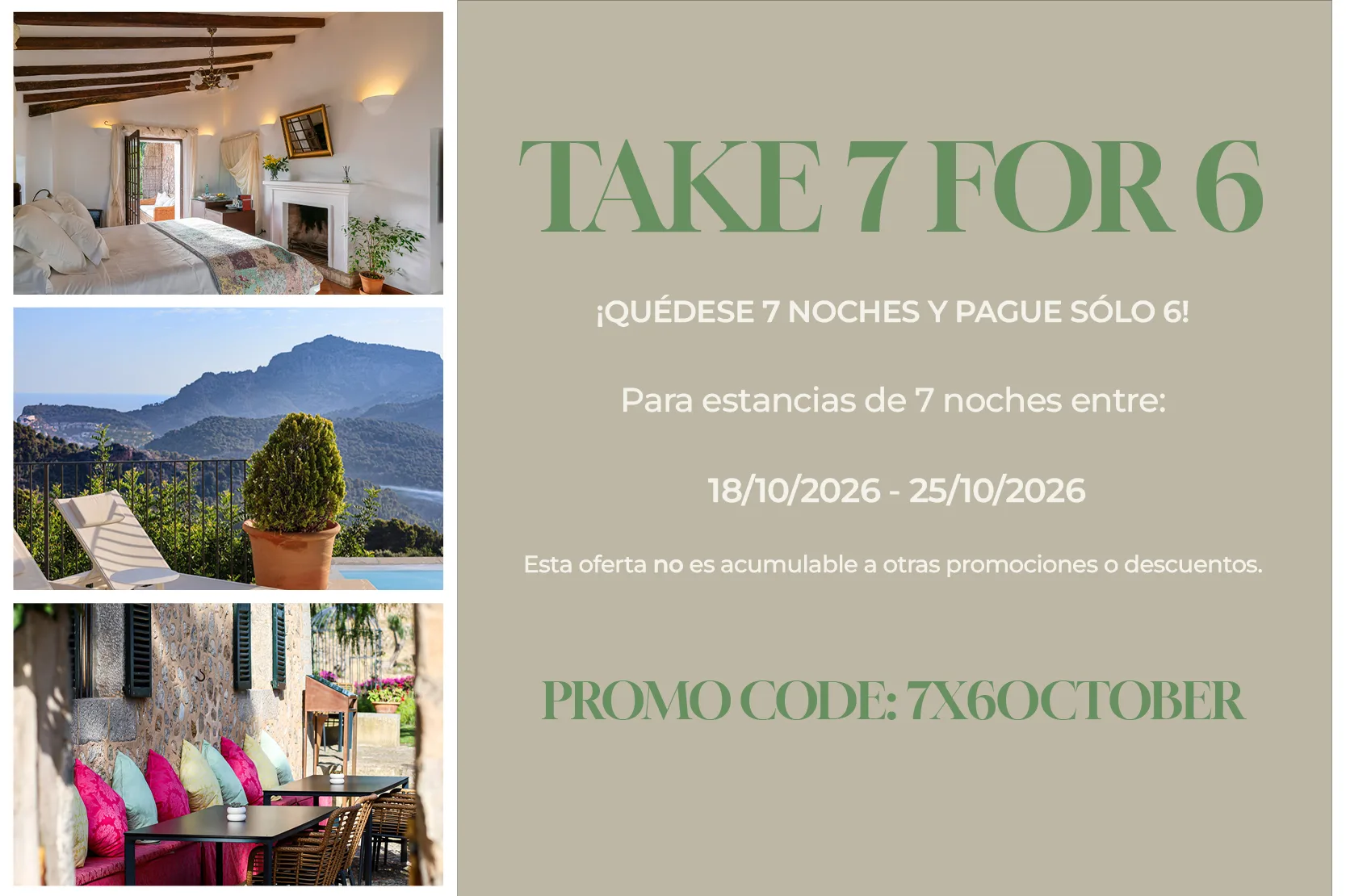 A promotional graphic features three small photographs of interior and outdoor spaces.