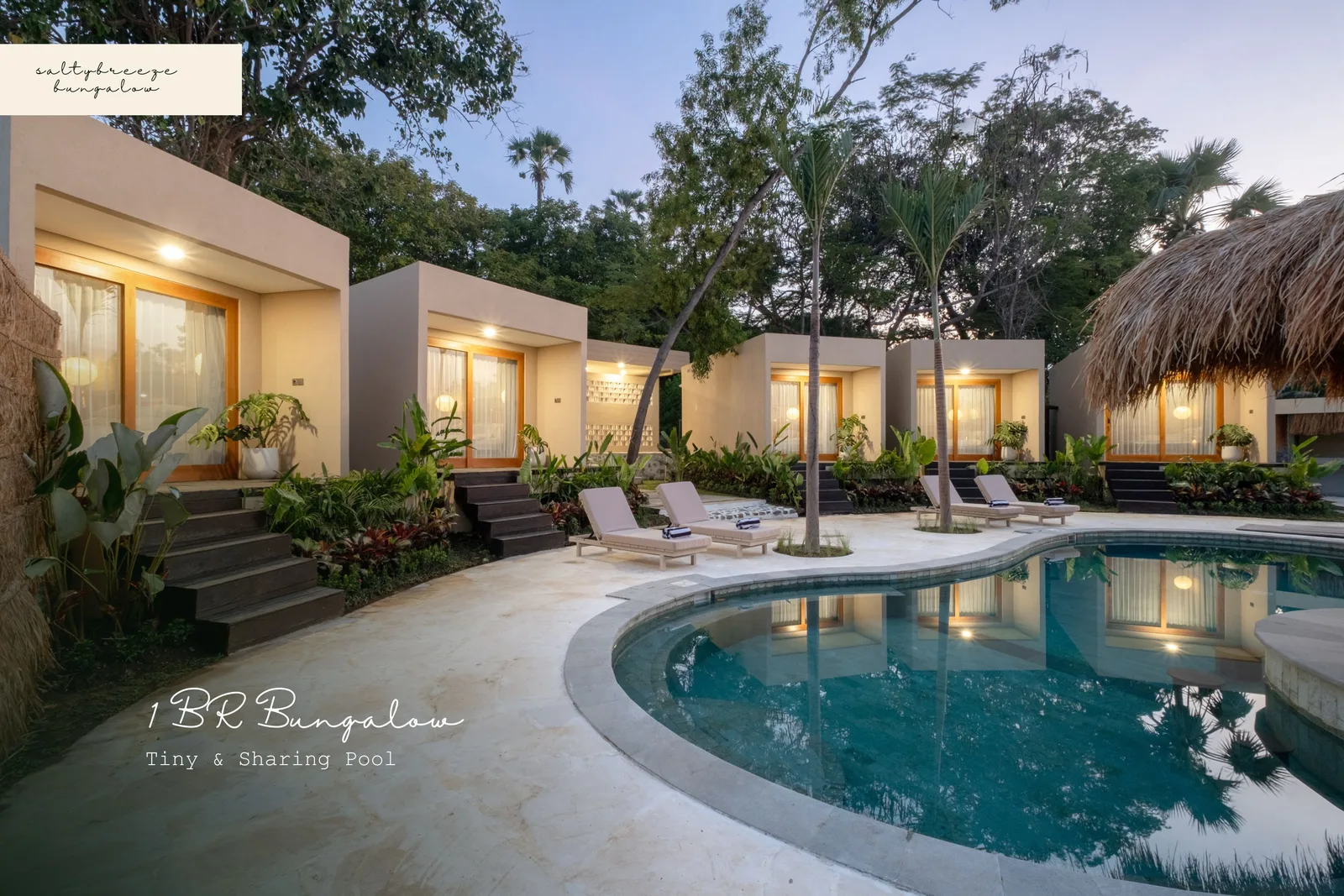 Zona común: Una piscina en un patio rodeada de asientos y vegetación.