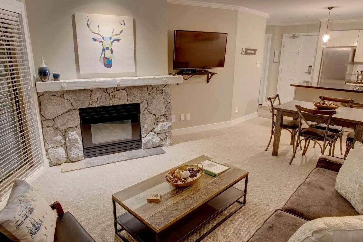 Seating area with gas fireplace and cable TV