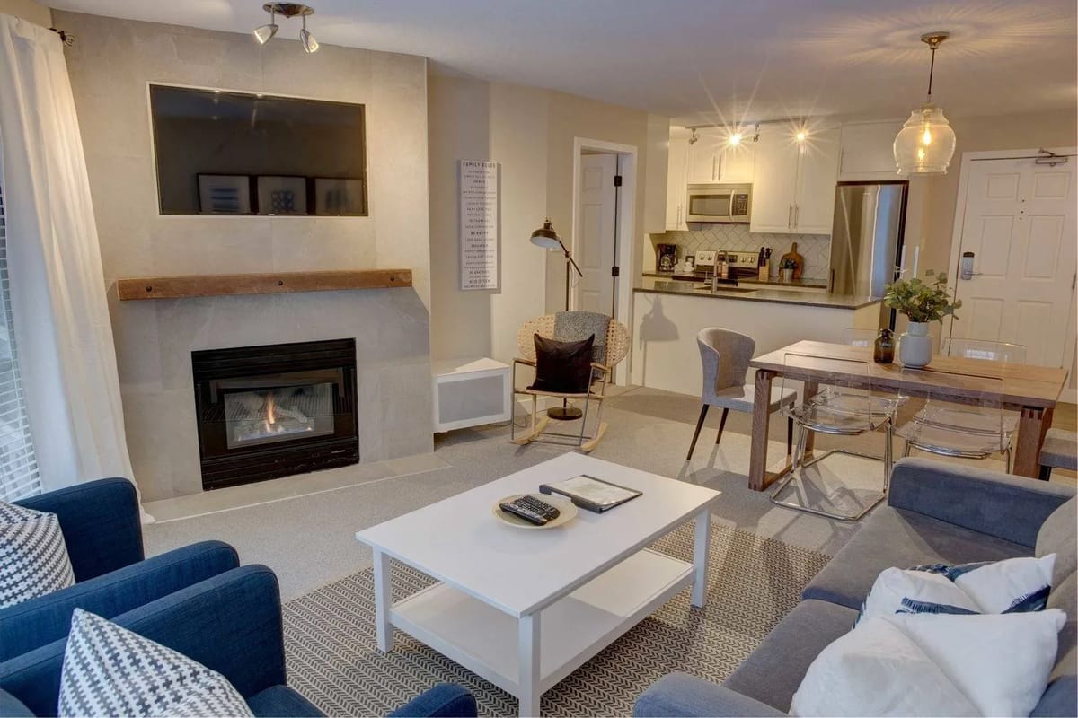 Seating area with gas fireplace and cable TV