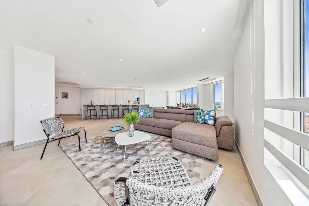 Open-concept living space with modern furnishings.