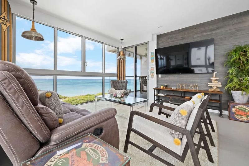 Modern living space with ocean views
