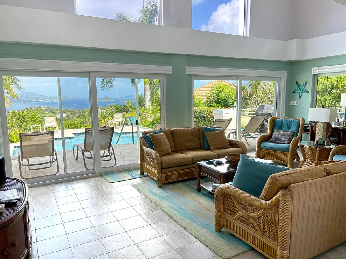 Your first glimpse of the living room and views as you enter Villa del Sol