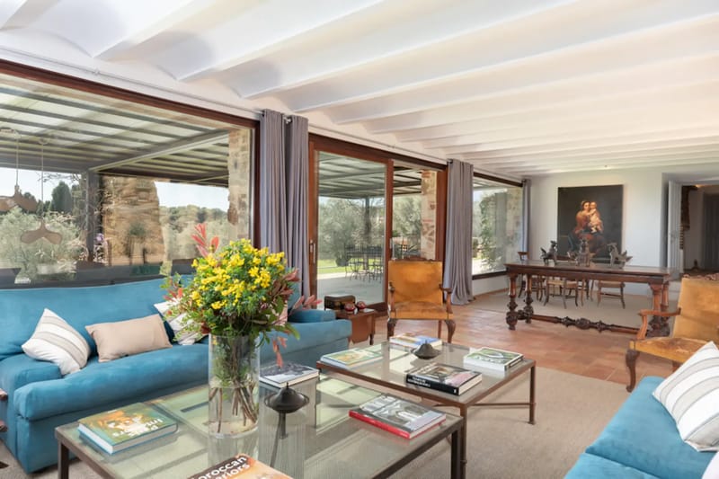 Spacious living room private pool Masia Mas Gotas Costa Brava