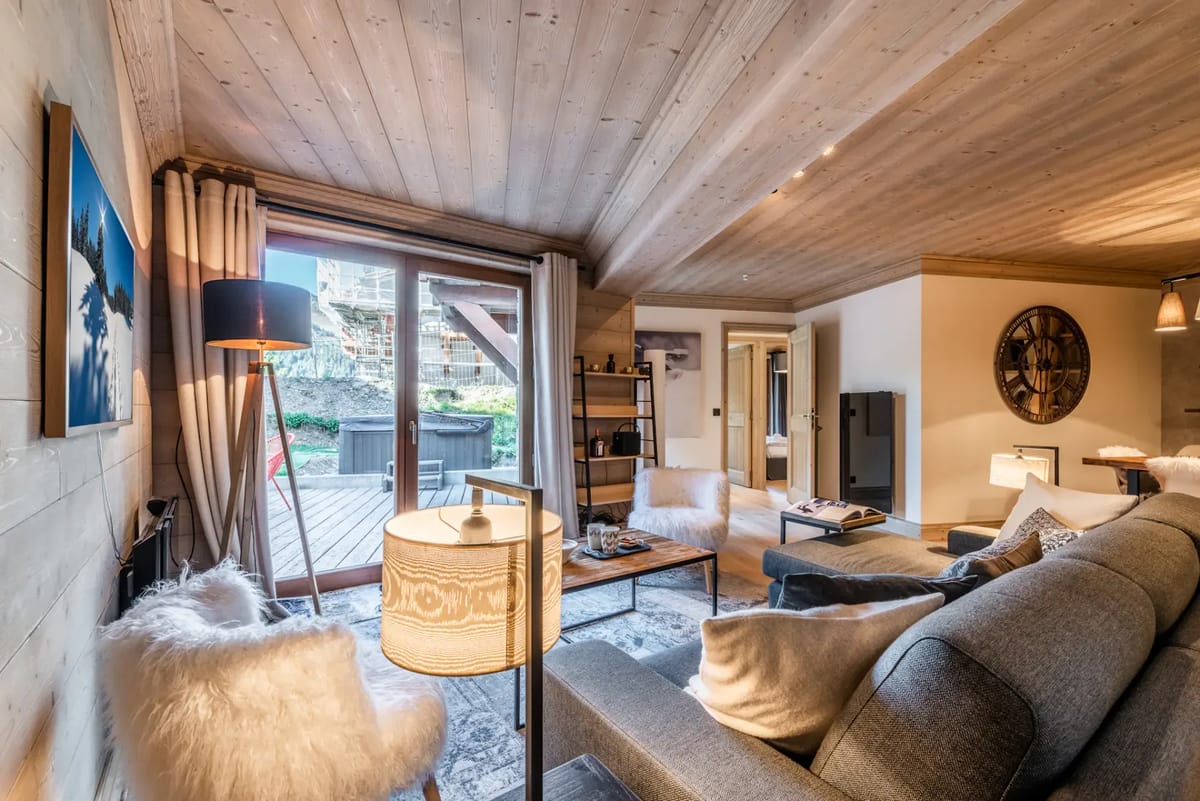 Spacious alpine living room with outdoor views