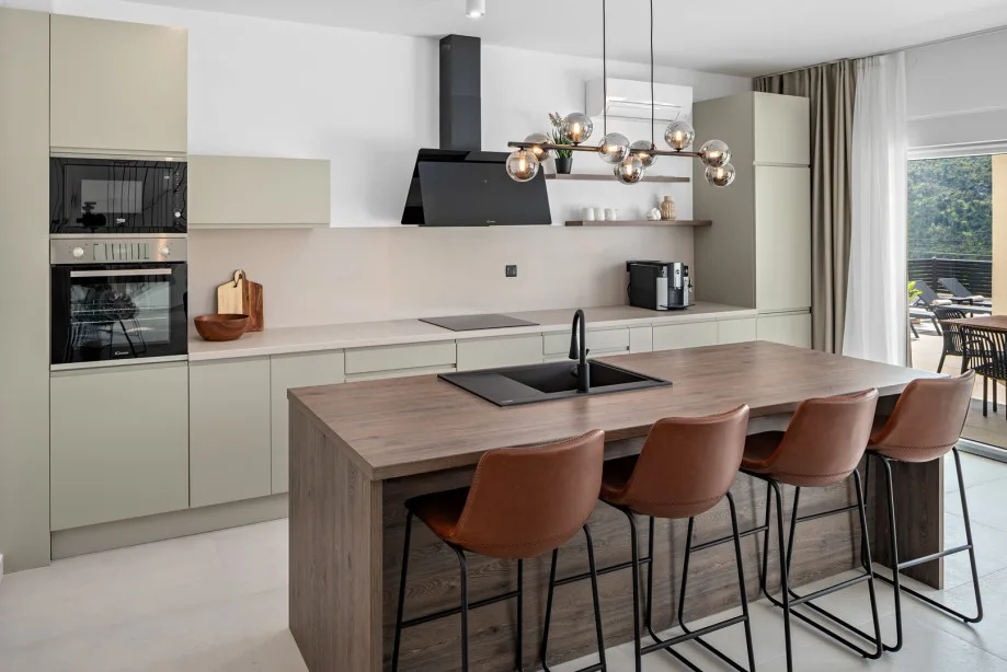 Open-plan fully equipped kitchen