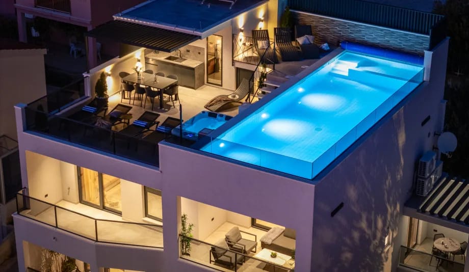New Seaview Villa Gabriel with a private heated pool and a hot tub