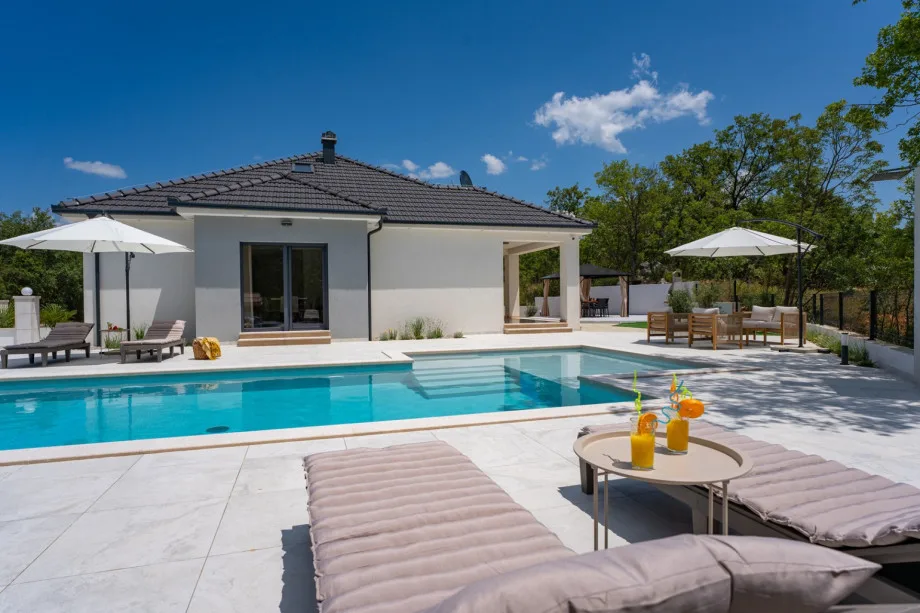 Sun deck with loungers and umbrellas