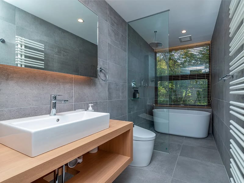 Interior living area with glass walls