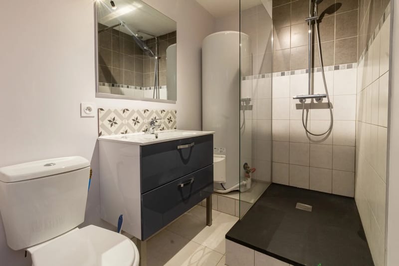Baño con ducha e inodoro