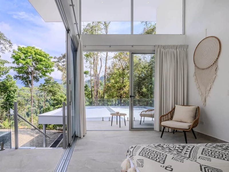 Bright living space opening to the pool
