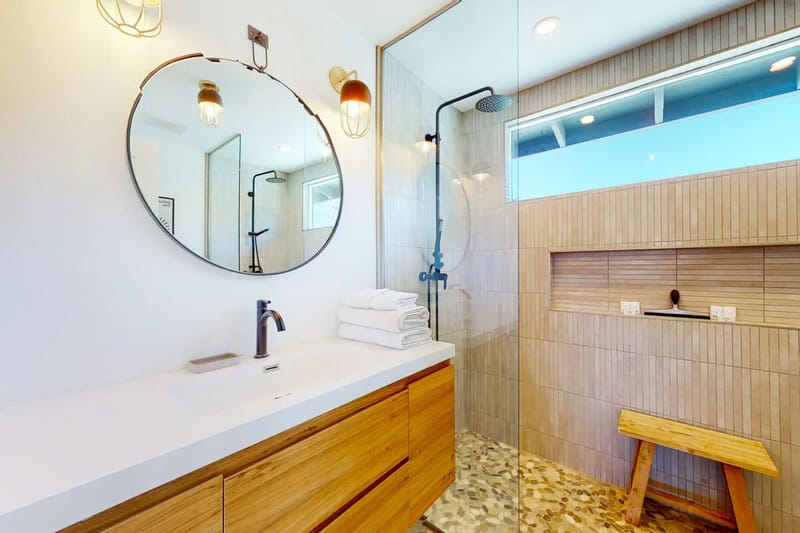 Bathroom vanity and shower