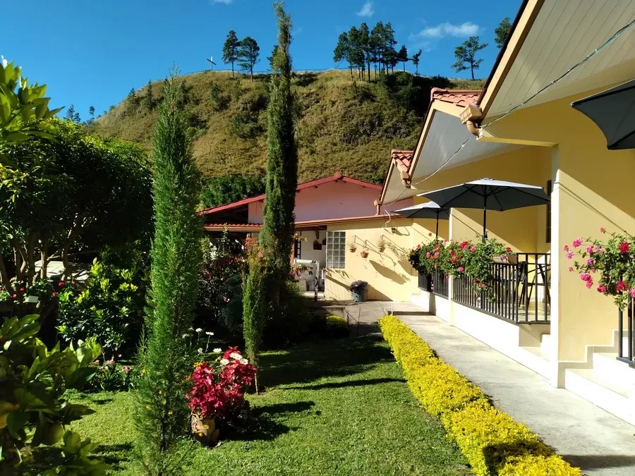 Path along the apartments with mountain views