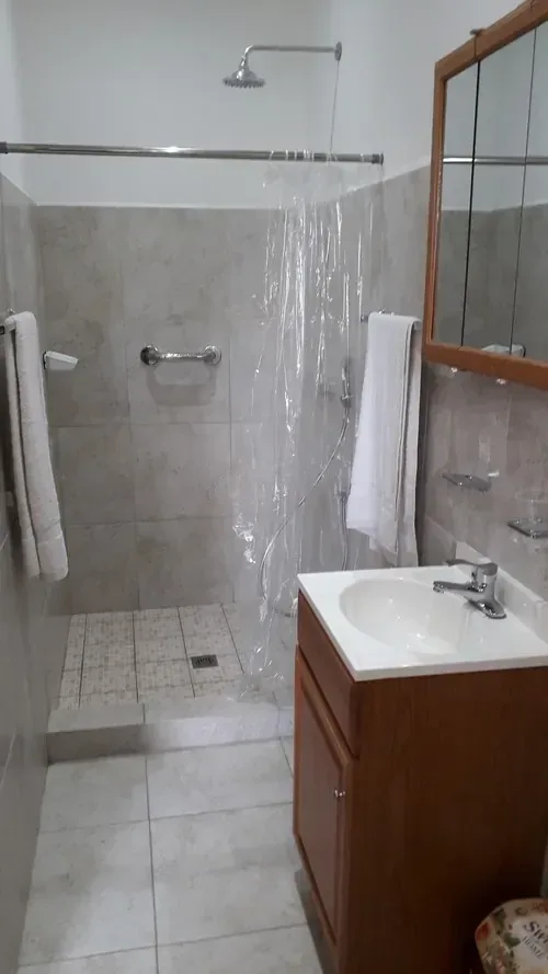 Bathroom with hot-water shower