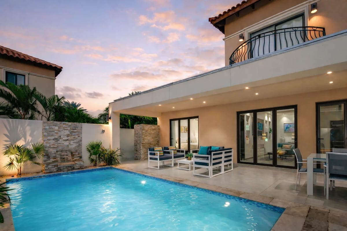 Private pool at dusk