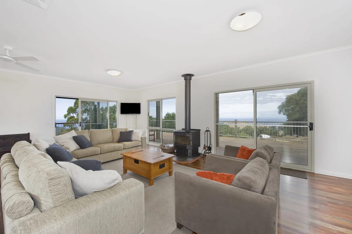 Living room with wood heater