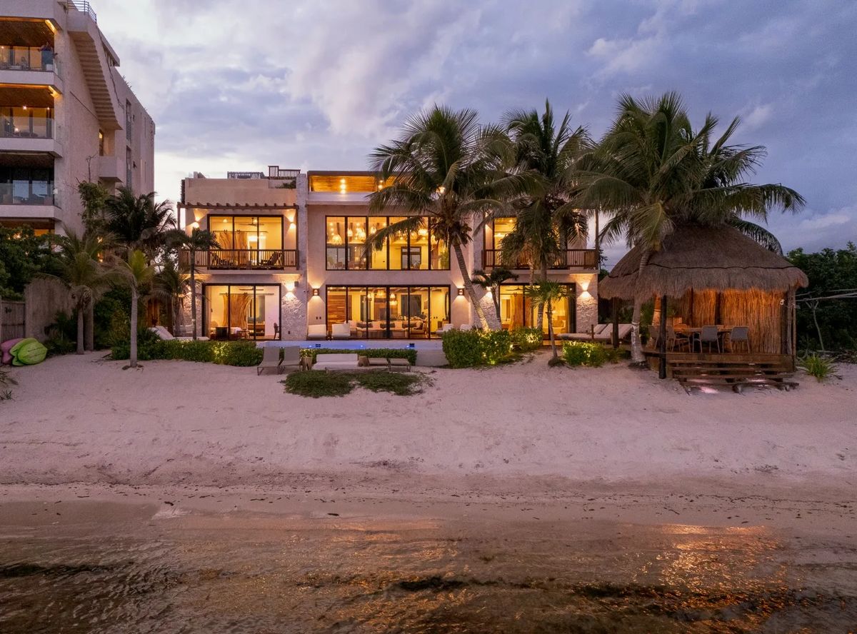 Beachfront villa at dusk