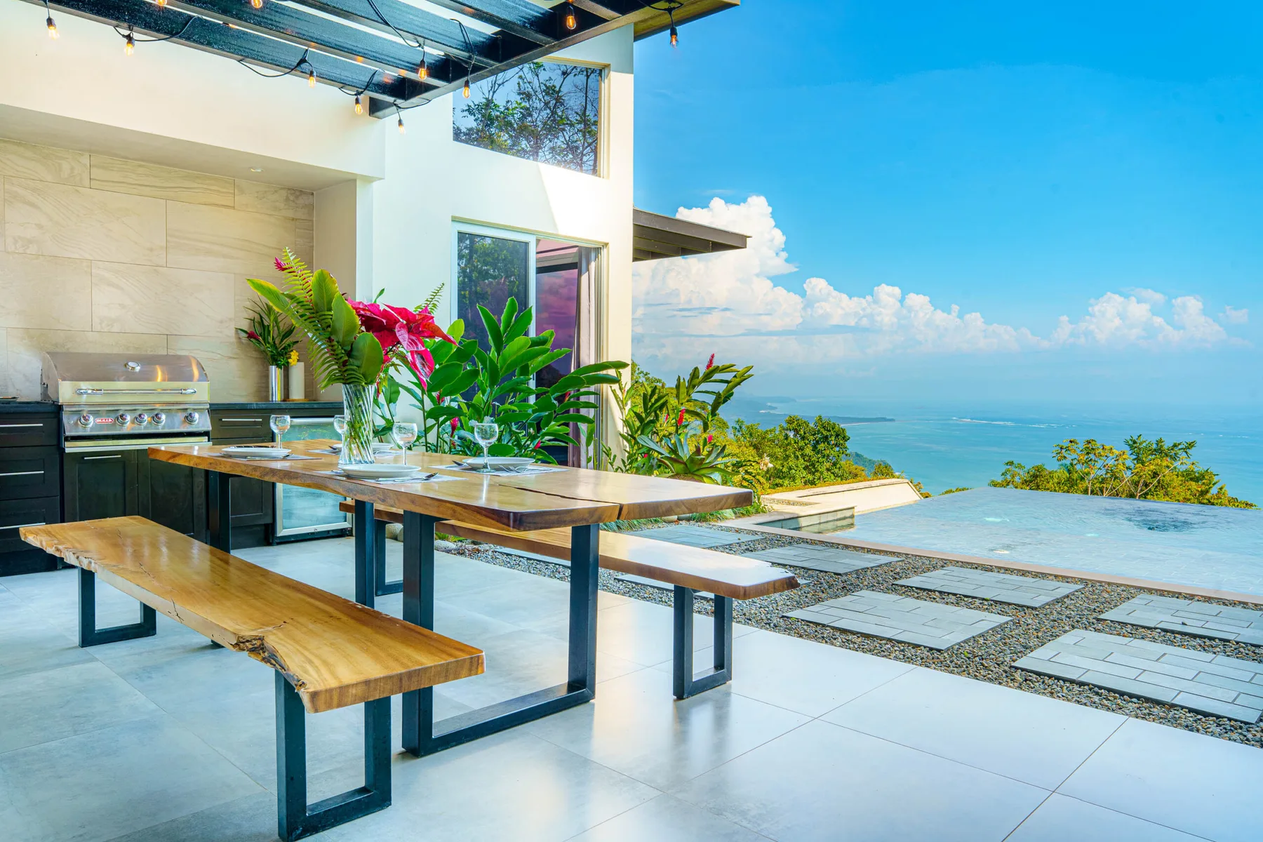 Outdoor dining with ocean view