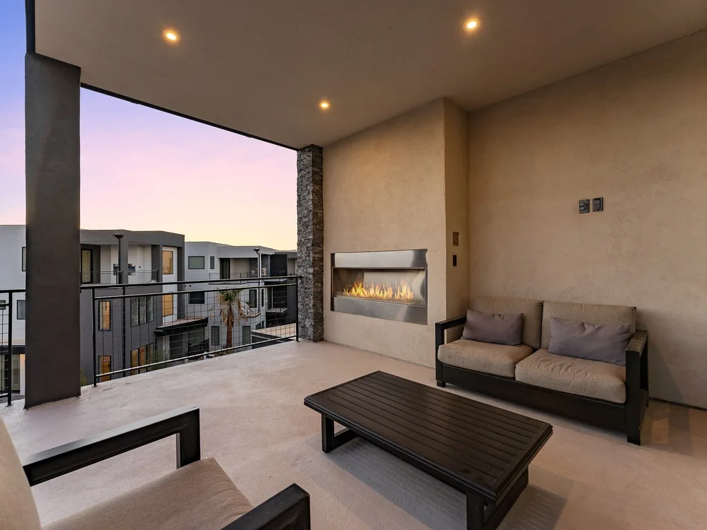 Balcony fireplace and seating