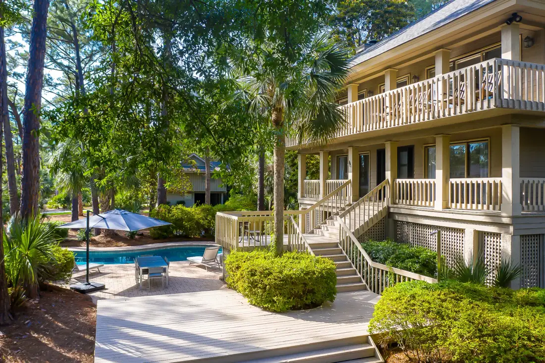 House exterior and pool terrace