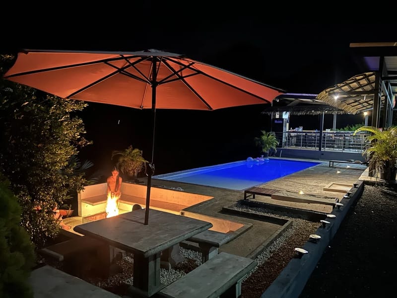 Illuminated pool at night
