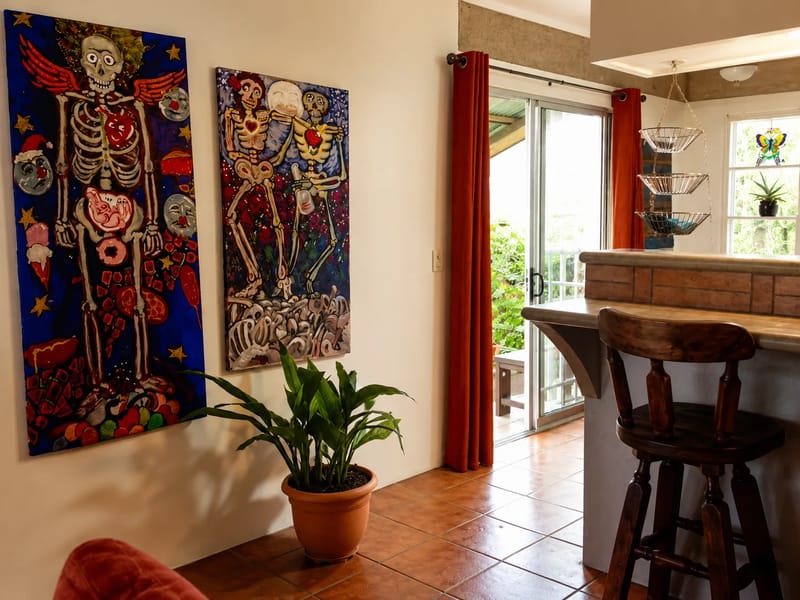 Eclectic interior of a vacation rental in Golfito.