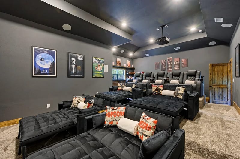 Theater with reclining and convertible seating