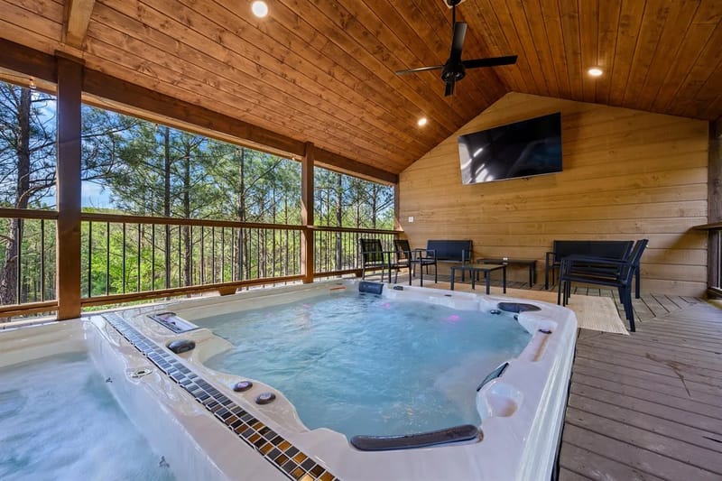 Covered swim spa and hot tub