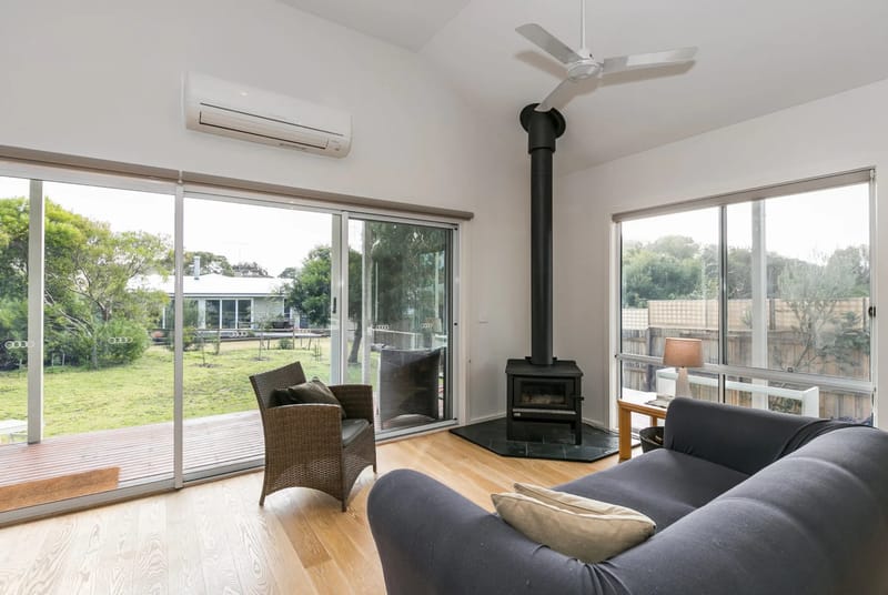 Living room with wood heater