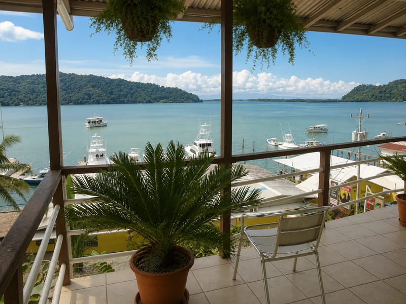 Balcón con vista al mar en un alojamiento vacacional en Golfito