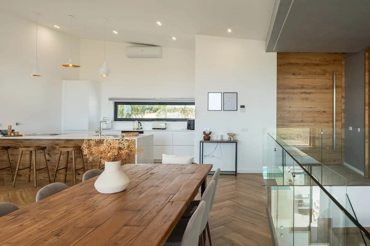 Open-plan kitchen and dining