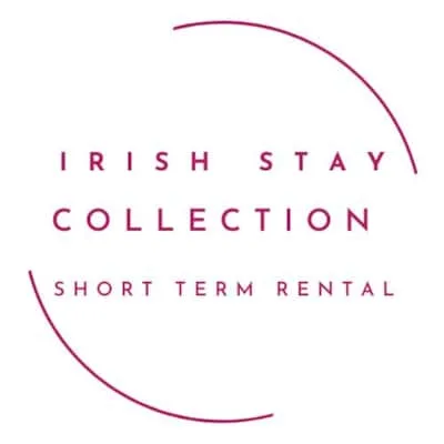 A burgundy short-term rental logo on a white background.