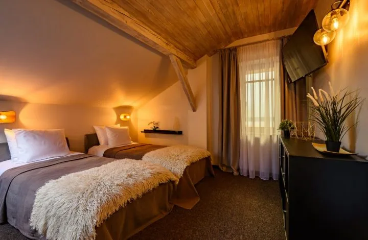 Habitación abuhardillada de categoría business con dos camas individuales