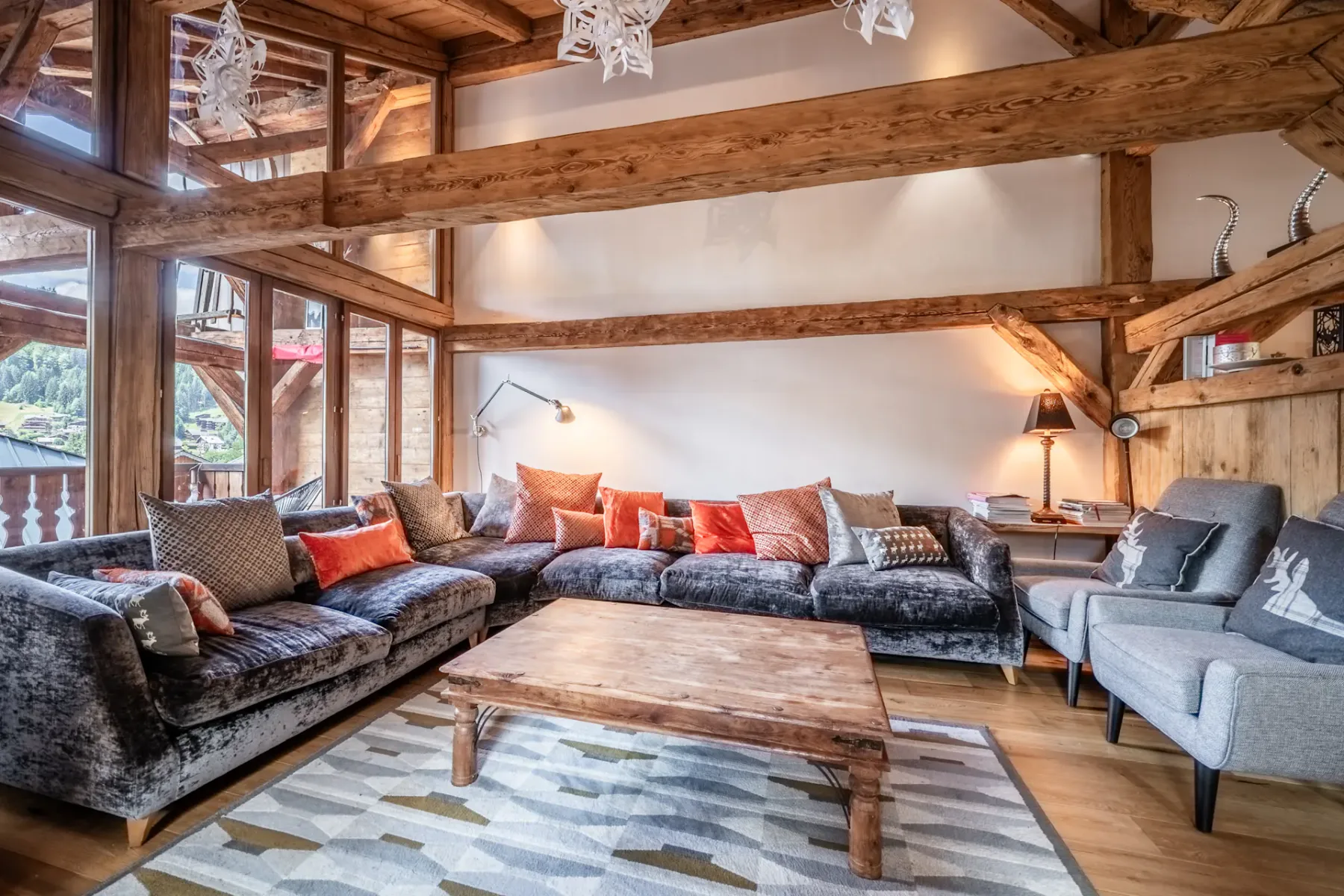 Alpine living room luxury alps chalet La Ferme de Margot Morzine