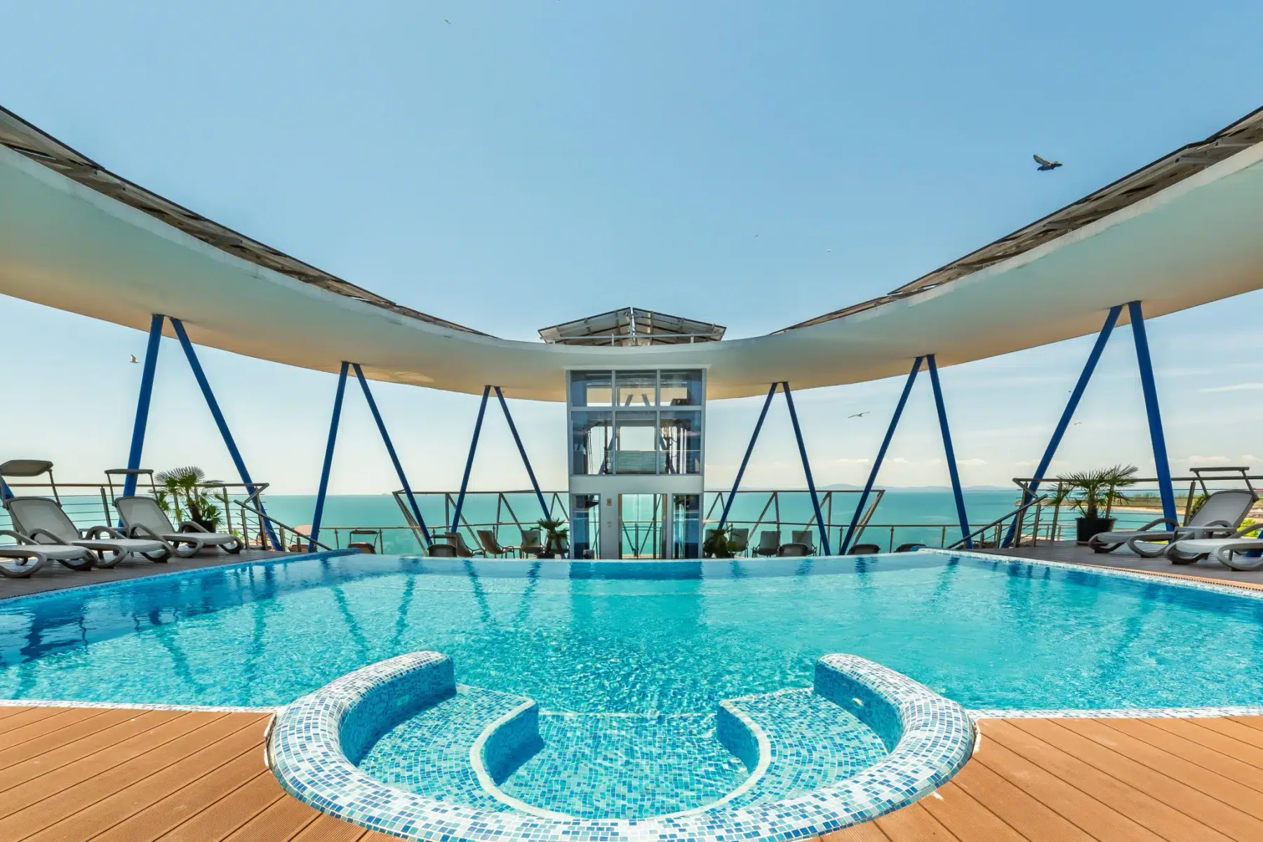 Hotel rooftop pool and sun terrace