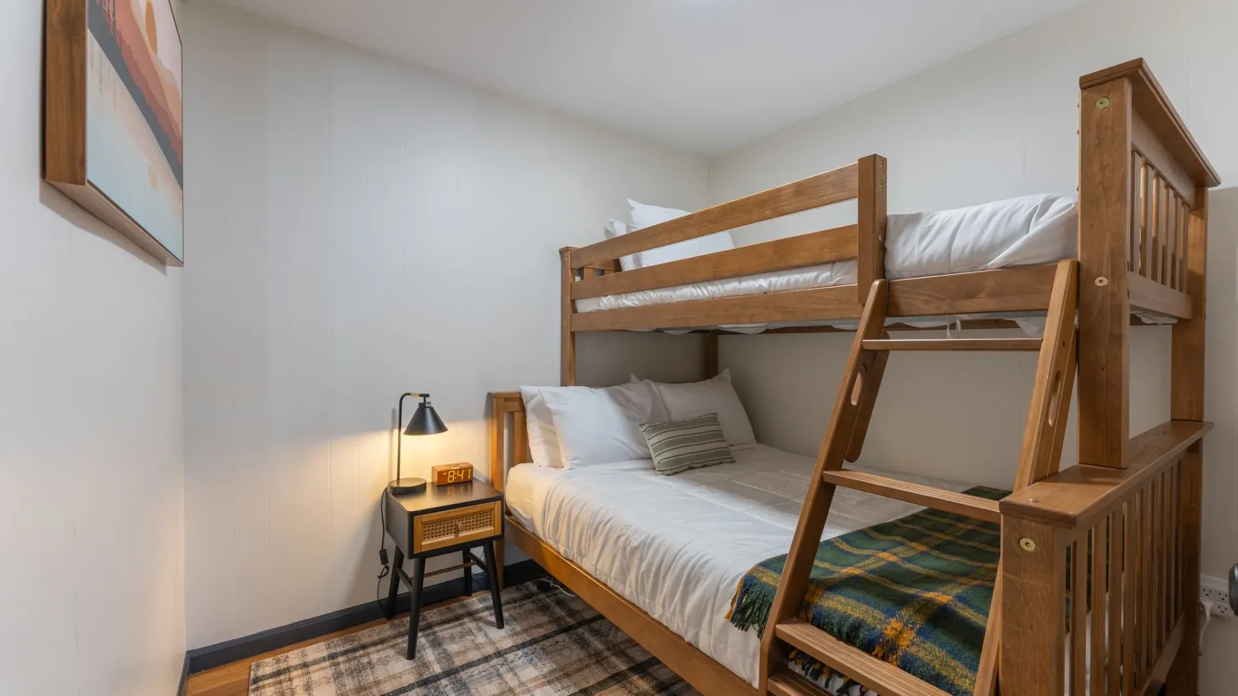 Bedroom with wooden bunk bed
