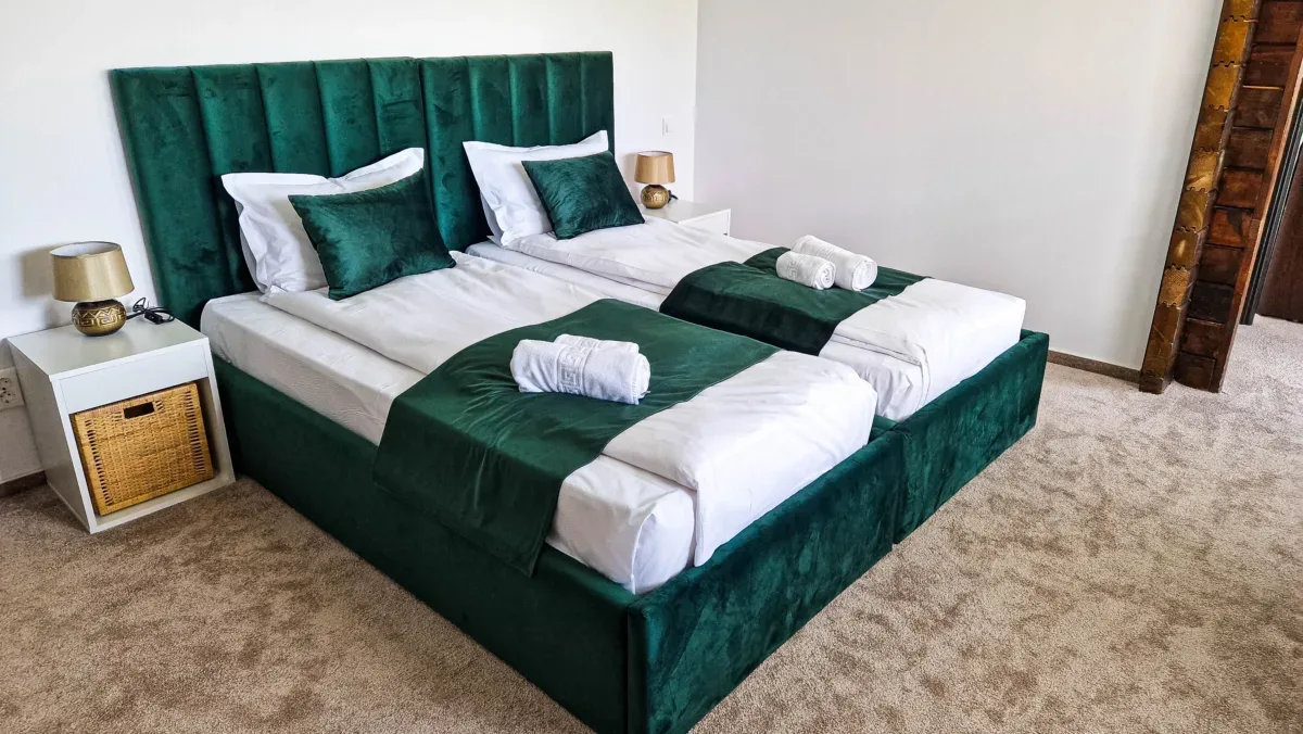 Habitación con dos camas individuales en Pensiunea Refugiul Domniței