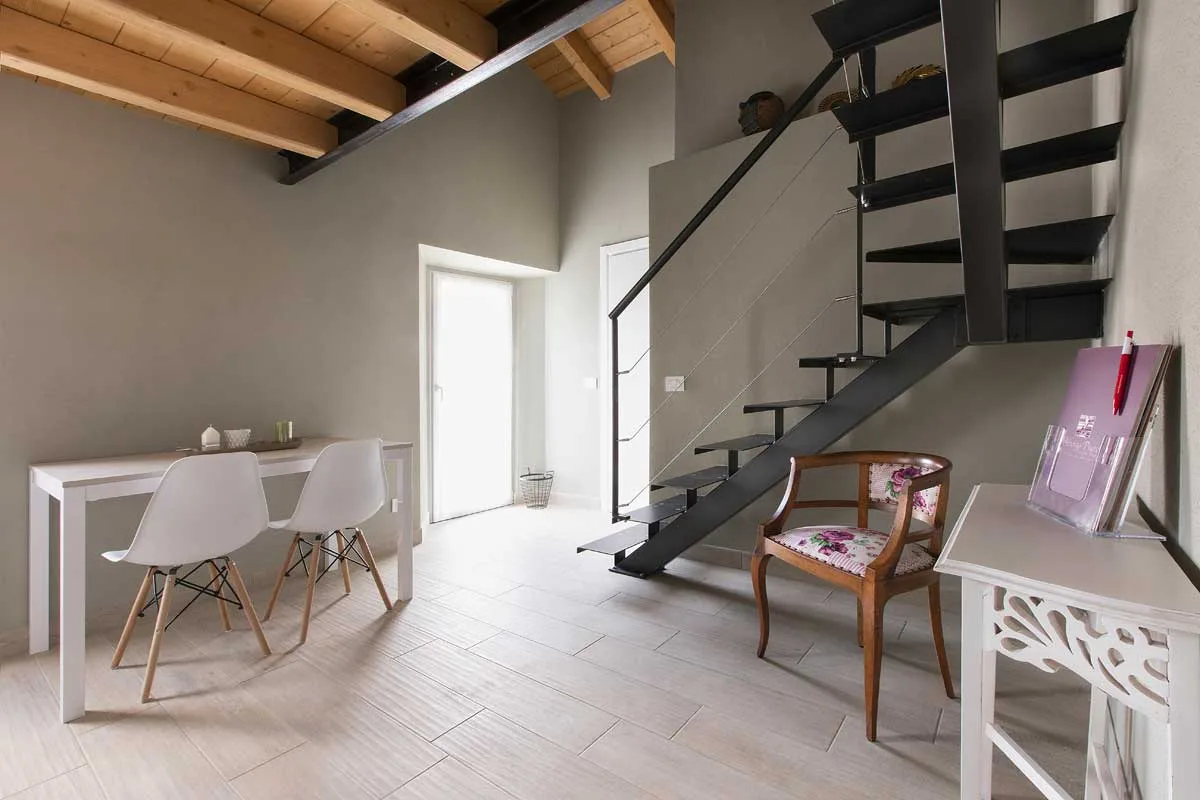 Belvedere apartment living area and stairs