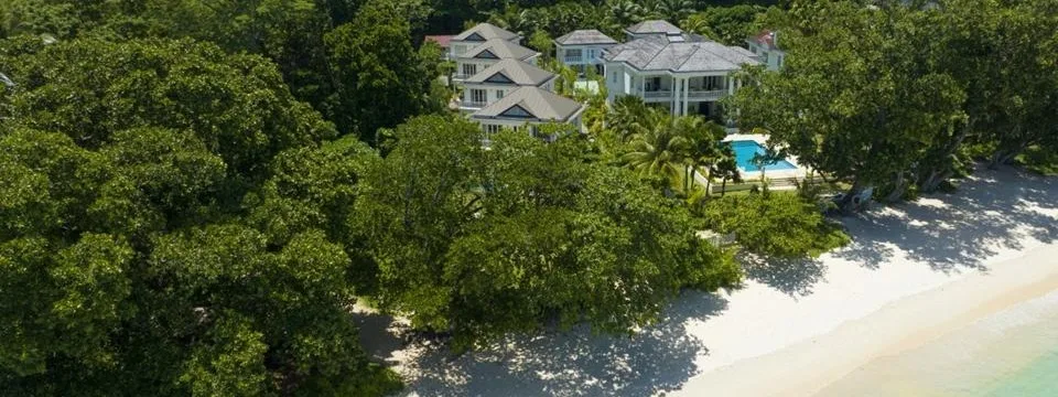 Aerial view of the property buildings