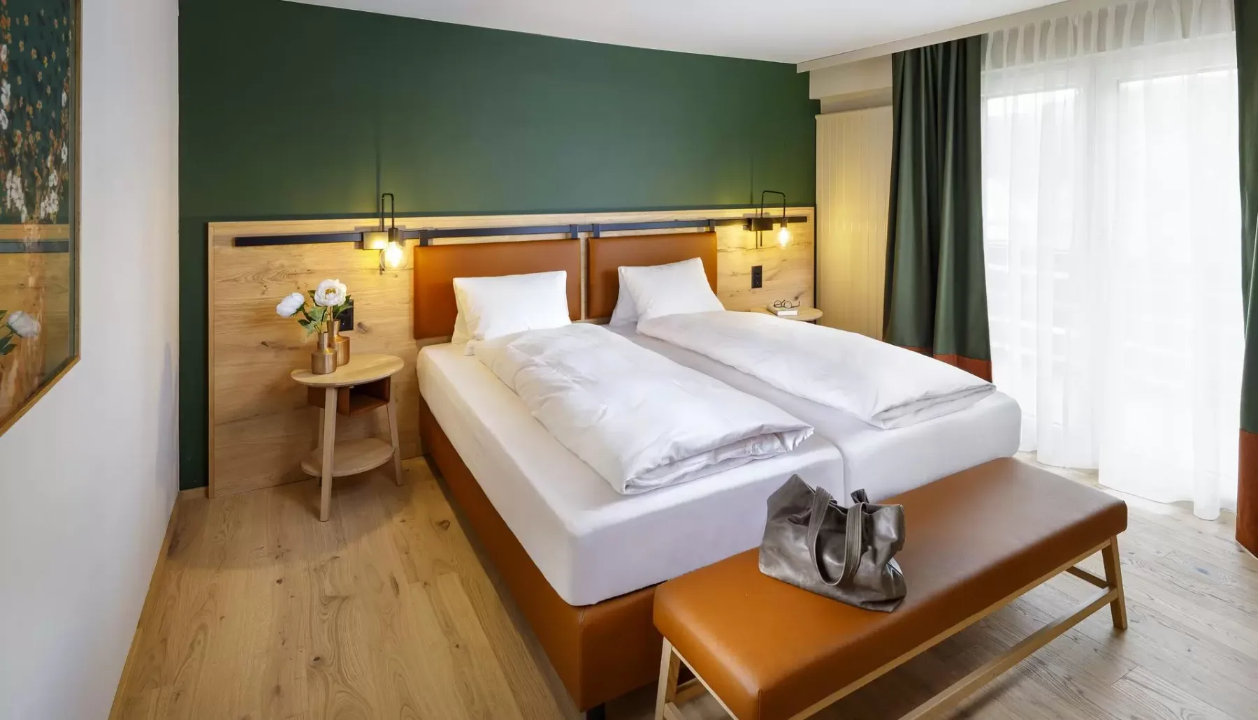 Renovated hotel room in warm colors