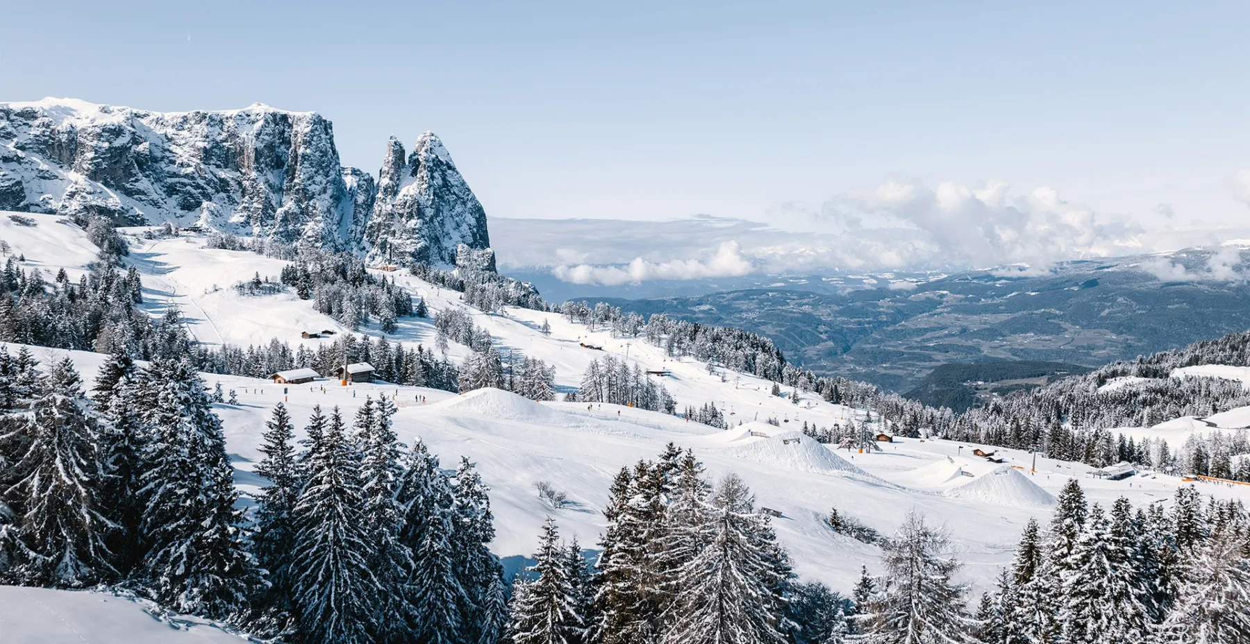 Snowy Alpe di Siusi mountain landscape.