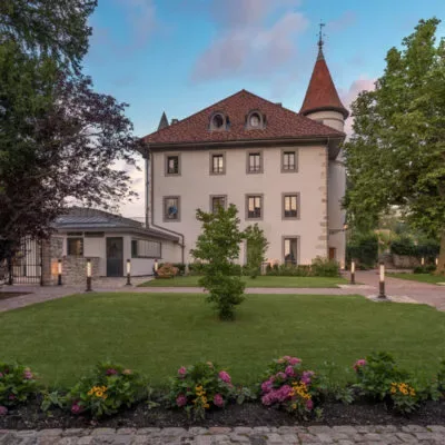 Château exterior at sunset