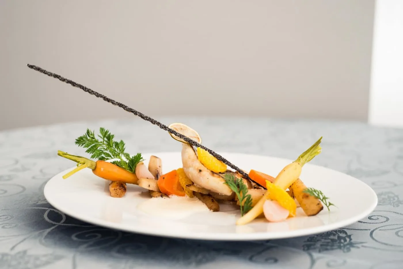 Restaurant dish with vegetables