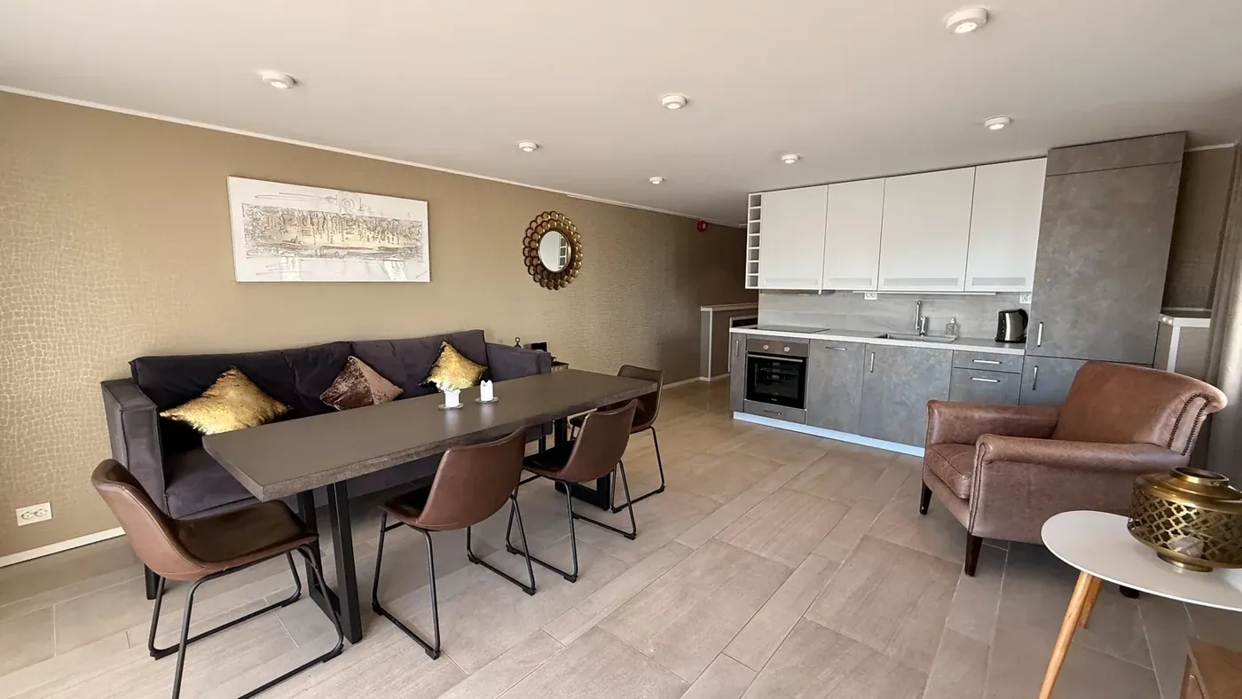 Suite living and dining area with kitchen