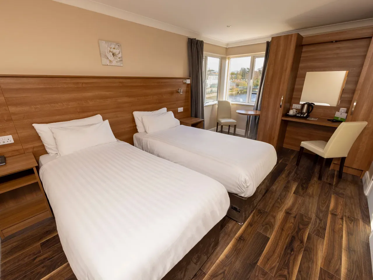 Twin bedroom overlooking the Garavogue River at Riverside Hotel