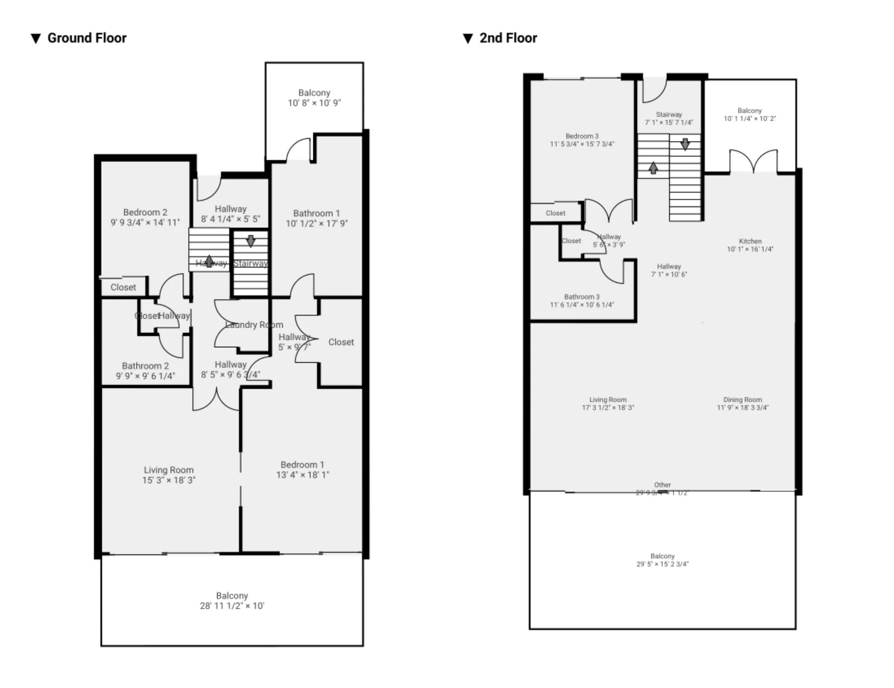 Plano de una casa de dos plantas con dormitorios, baños y zonas de estar.